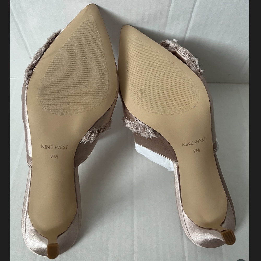 Nine West Macadamia Satin Rhinestone Pointed Toe Mule Heels NWOT - Picture 9 of 11